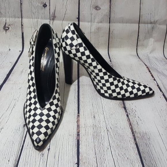 💯 Gianvito Rossi/Altzuzarra Black and White Buffalo Checkered Heels - Picture 3 of 14
